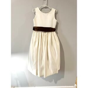 Us Angels Ivory Satin Formal Dress Girls Size 6 Brown Sash